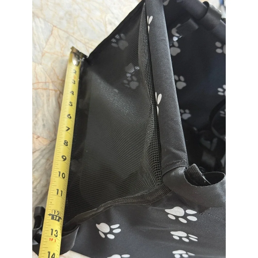 Black Paw Print Pet Car Booster Seat Small Dog Cat Travel Carrier Mesh Sides